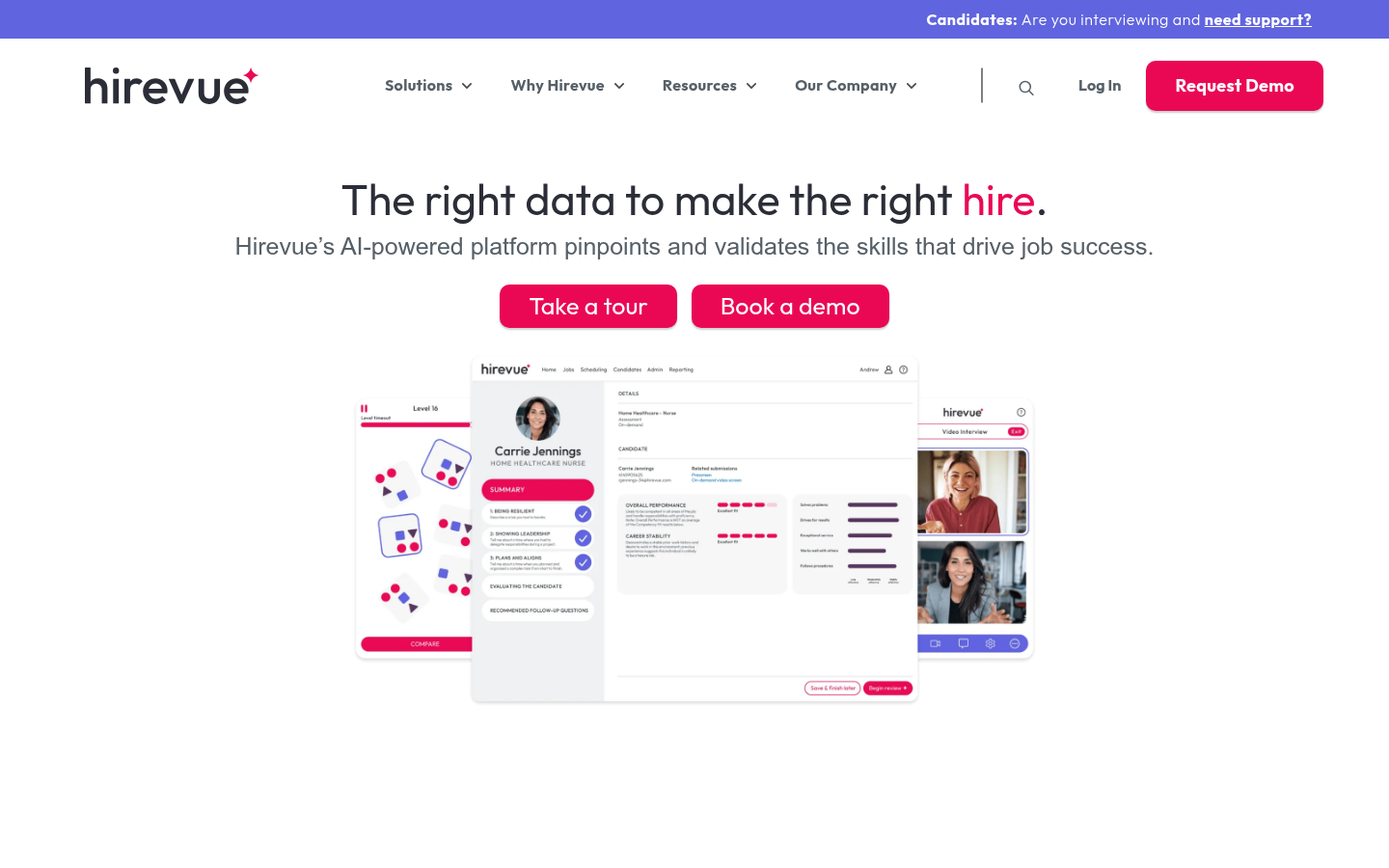 Hirevue video assessments homepage