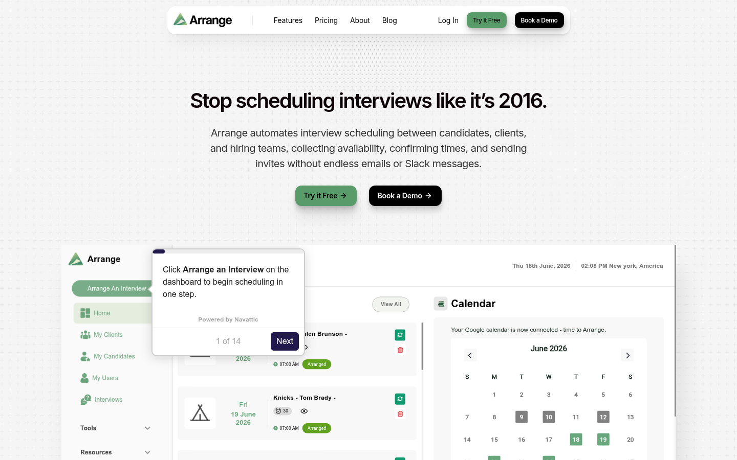 Arrange interview scheduling platform for recruiters
