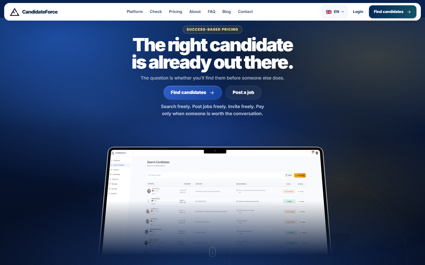 CandidateForce candidate search homepage