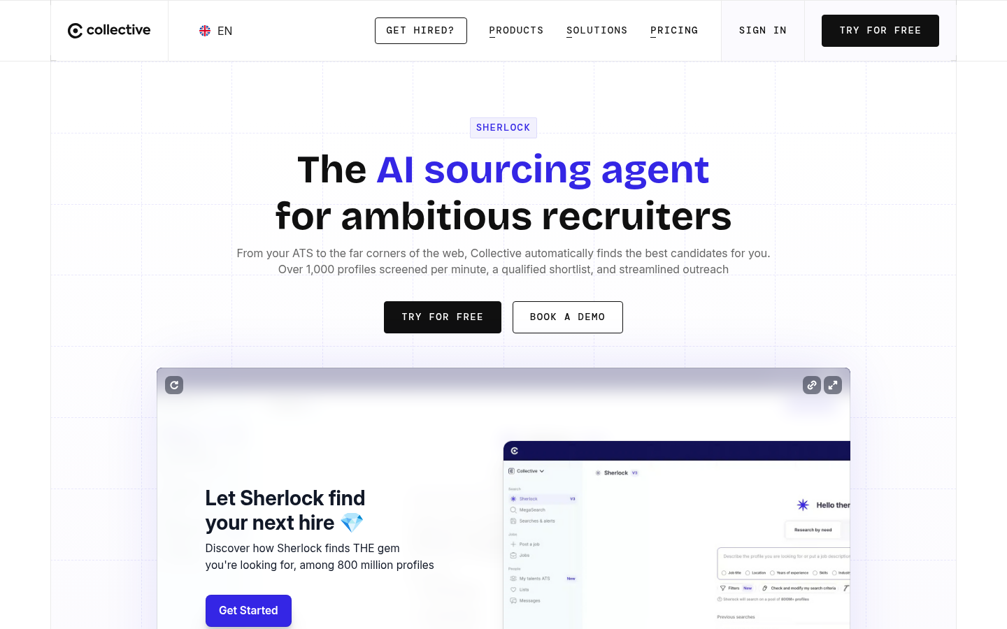 Collective AI sourcing agent homepage