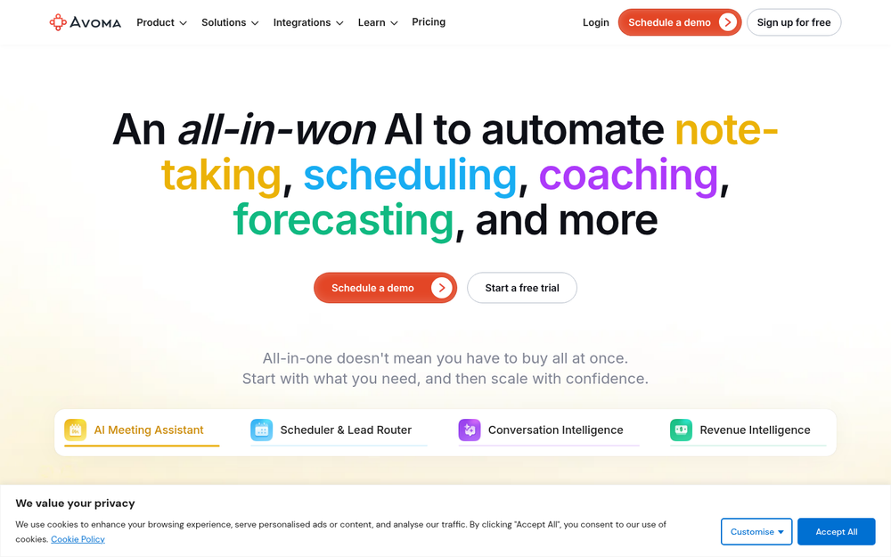Avoma: an all-in-one AI platform for revenue ops and call coaching.