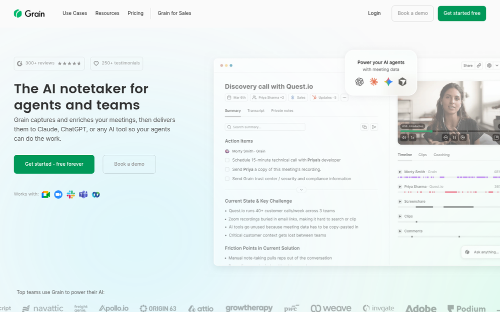 Grain: an AI notetaker tuned for product and customer-feedback teams.