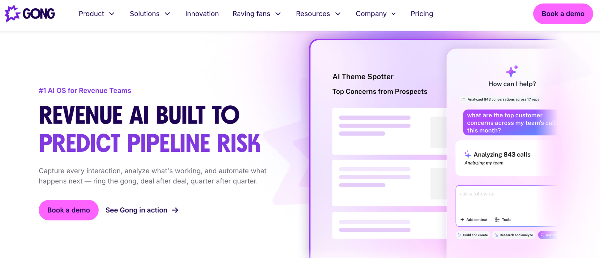 Gong homepage with feature interface