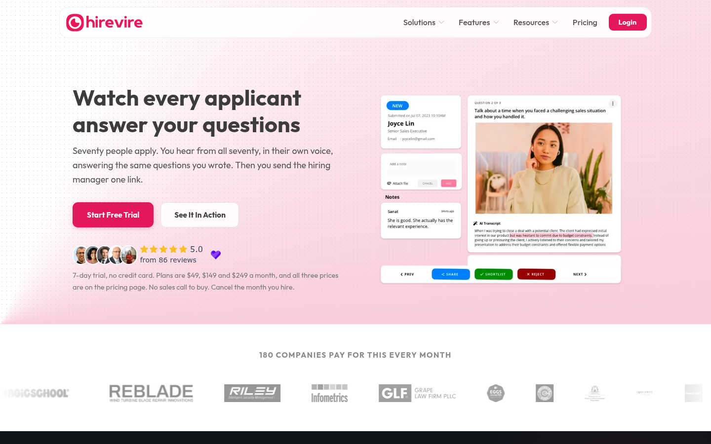 Hirevire one-way video screening platform