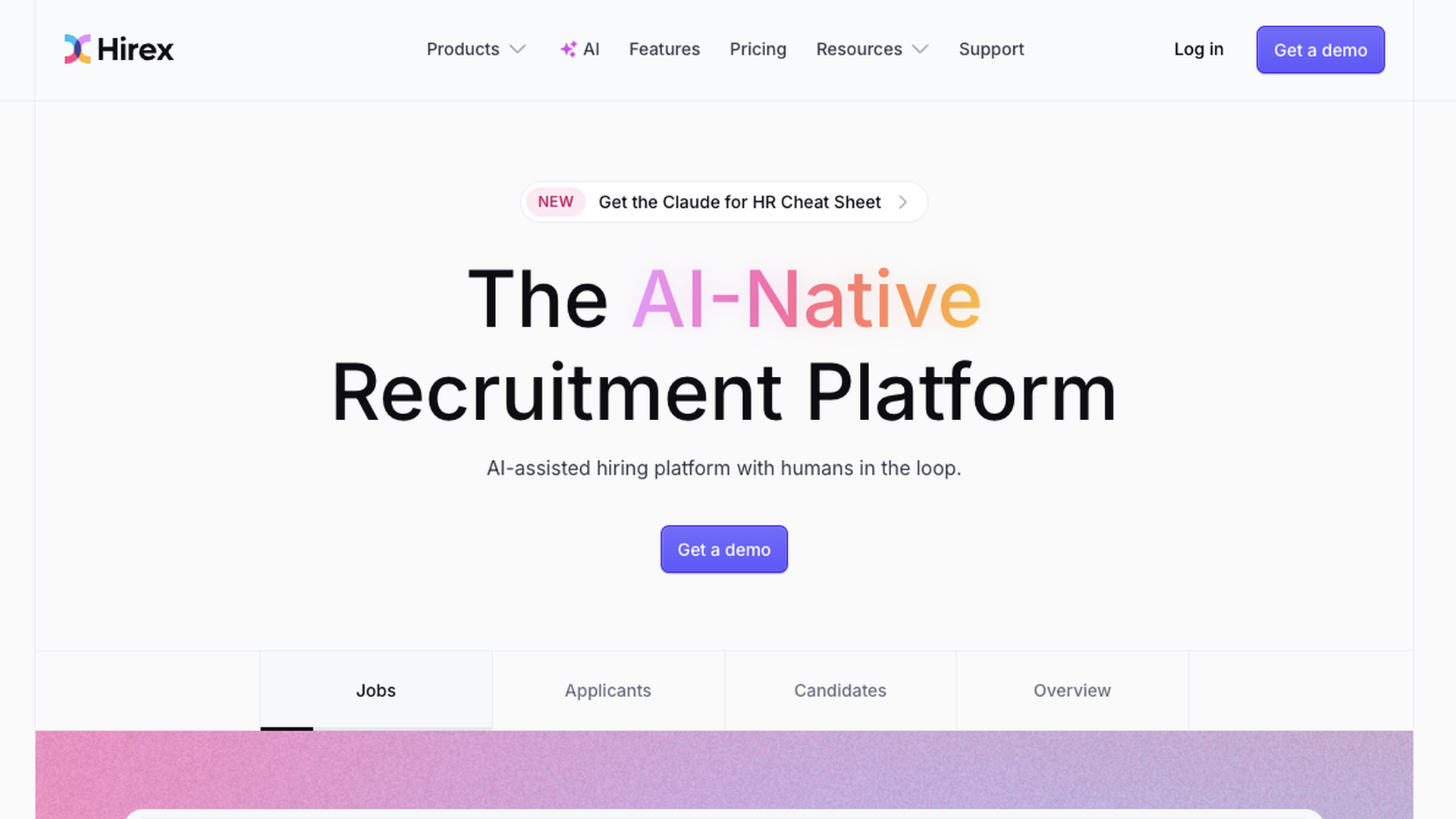 Hirex AI-native recruitment platform homepage for growing teams