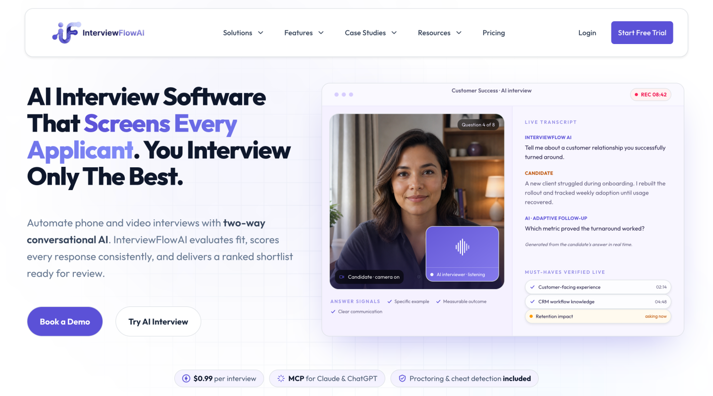 InterviewFlowAI AI phone and video interview platform