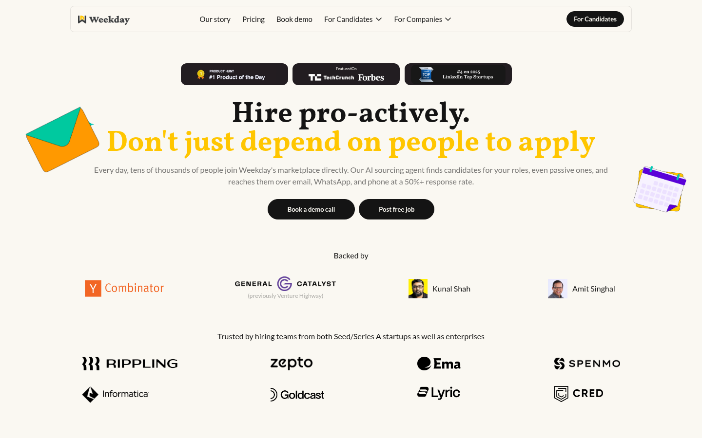 Weekday AI outbound recruiting homepage