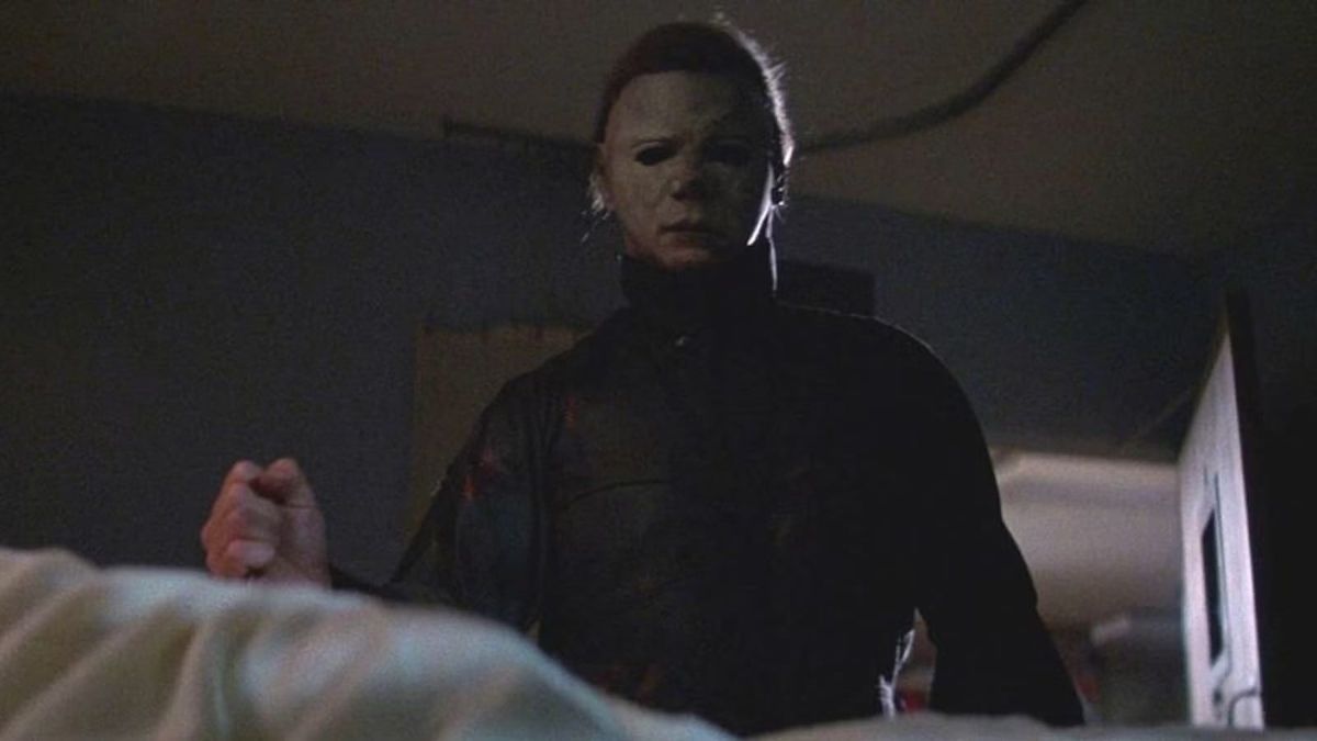 Michael Myers stands over a hospital bed in Halloween II (1981).