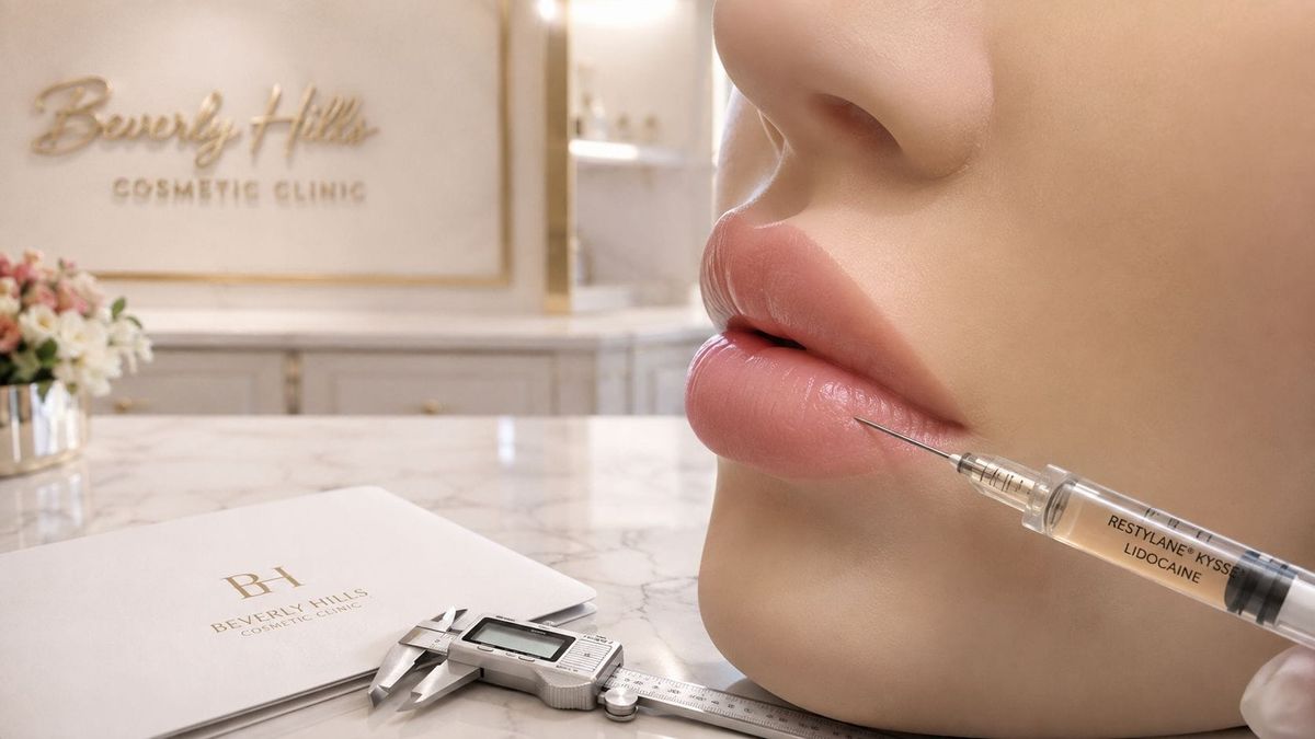 A medical practitioner administering lip filler to a patient at a Beverly Hills cosmetic clinic, showcasing premium techniques for the best lip filler Beverly Hills treatments.