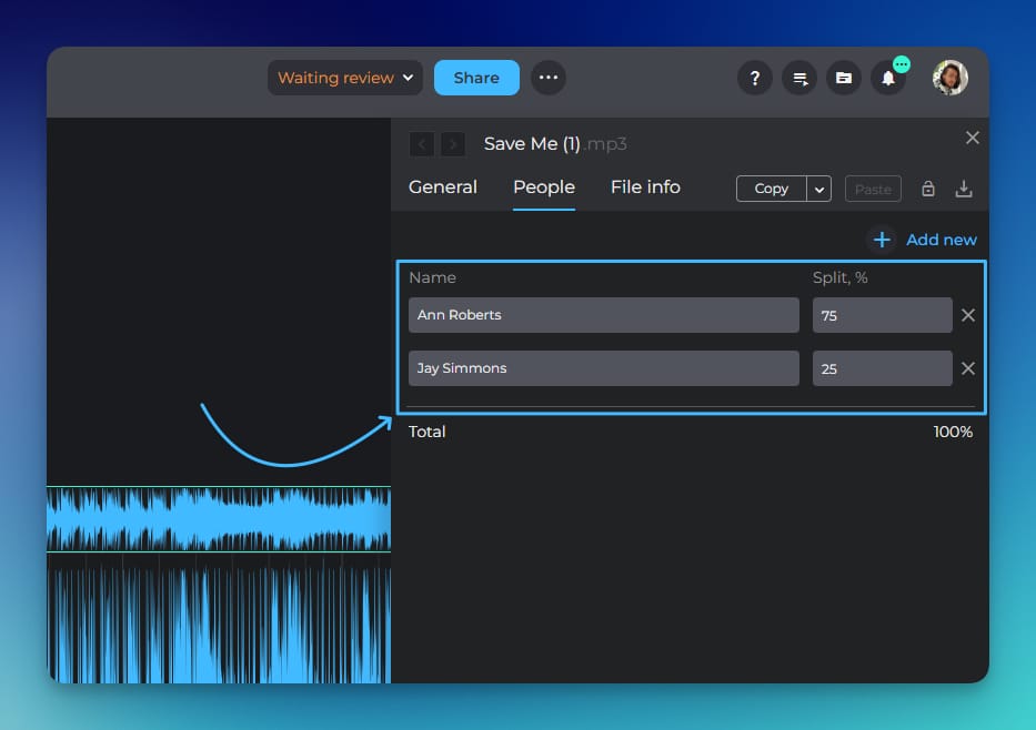 Music split sheet example