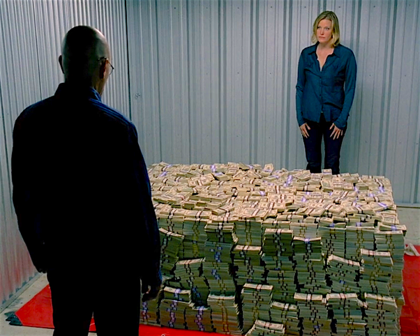  Walter White’s mountain of drug money in storage unit. 