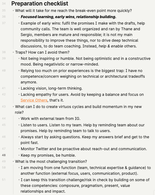 A snippet from my personal reflections on how to prepare for my new role.