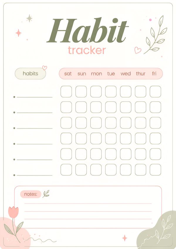 A printable habit tracker designed to monitor daily habits, build routines, and achieve personal goals.