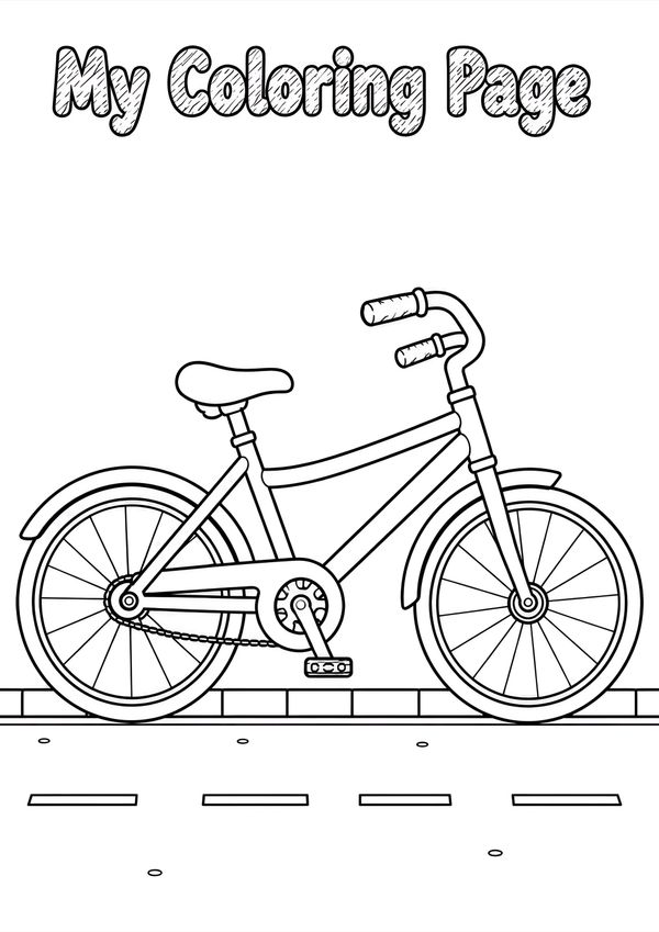 Printable bicycle coloring page featuring a kid-friendly bike illustration with bold outlines for children to color at home or in the classroom.