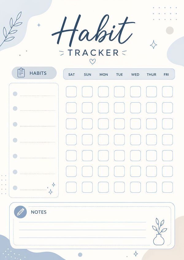 A clean habit tracker printable for building routines and tracking daily progress with ease.