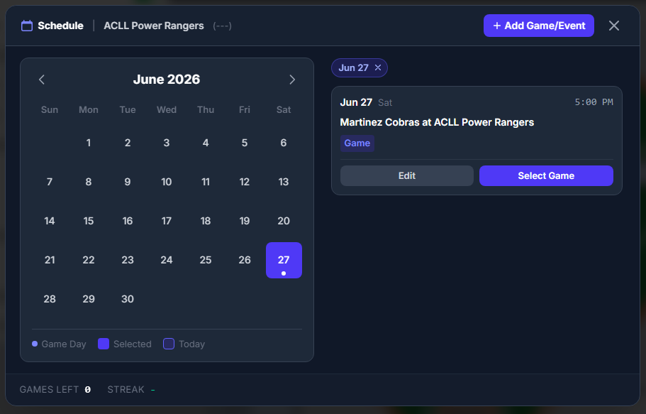 Opponents, Schedules and Logins - Oh My!