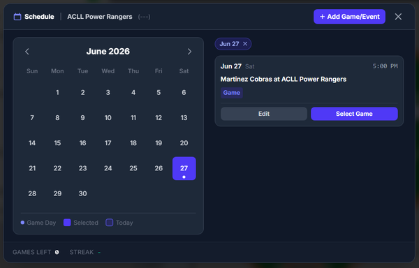 Opponents, Schedules and Logins - Oh My!