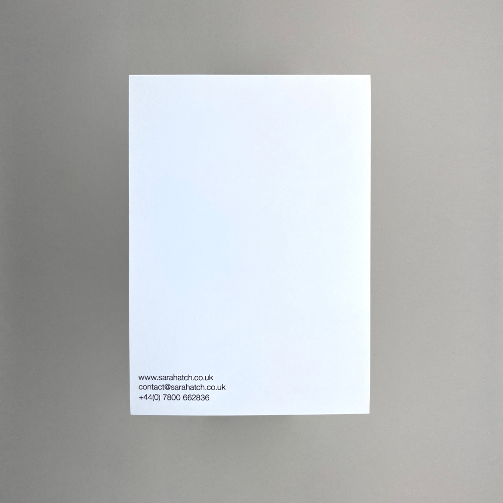 Rear of the postcard saying sarahatch.co.uk