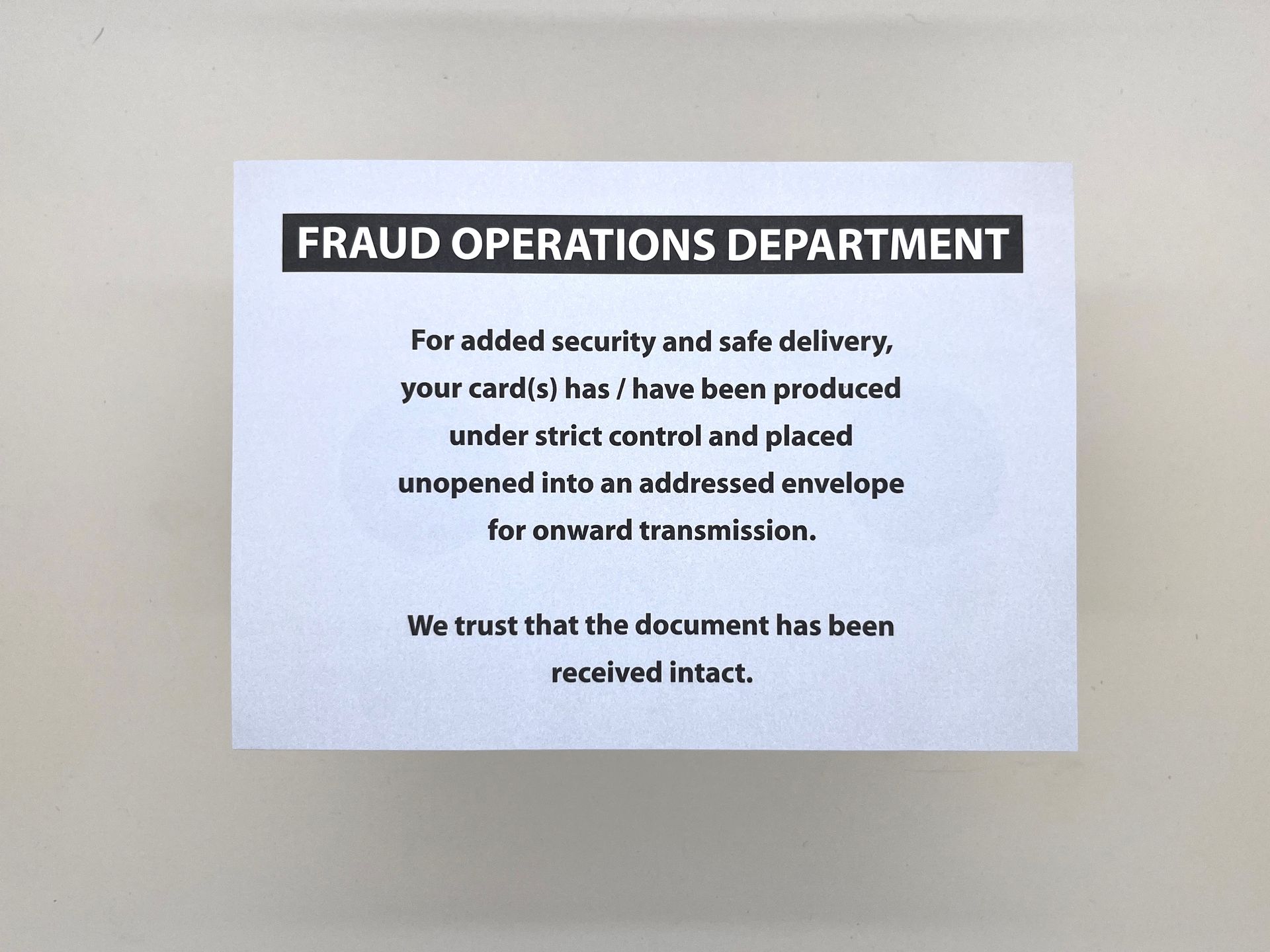 Fraud Operations Department