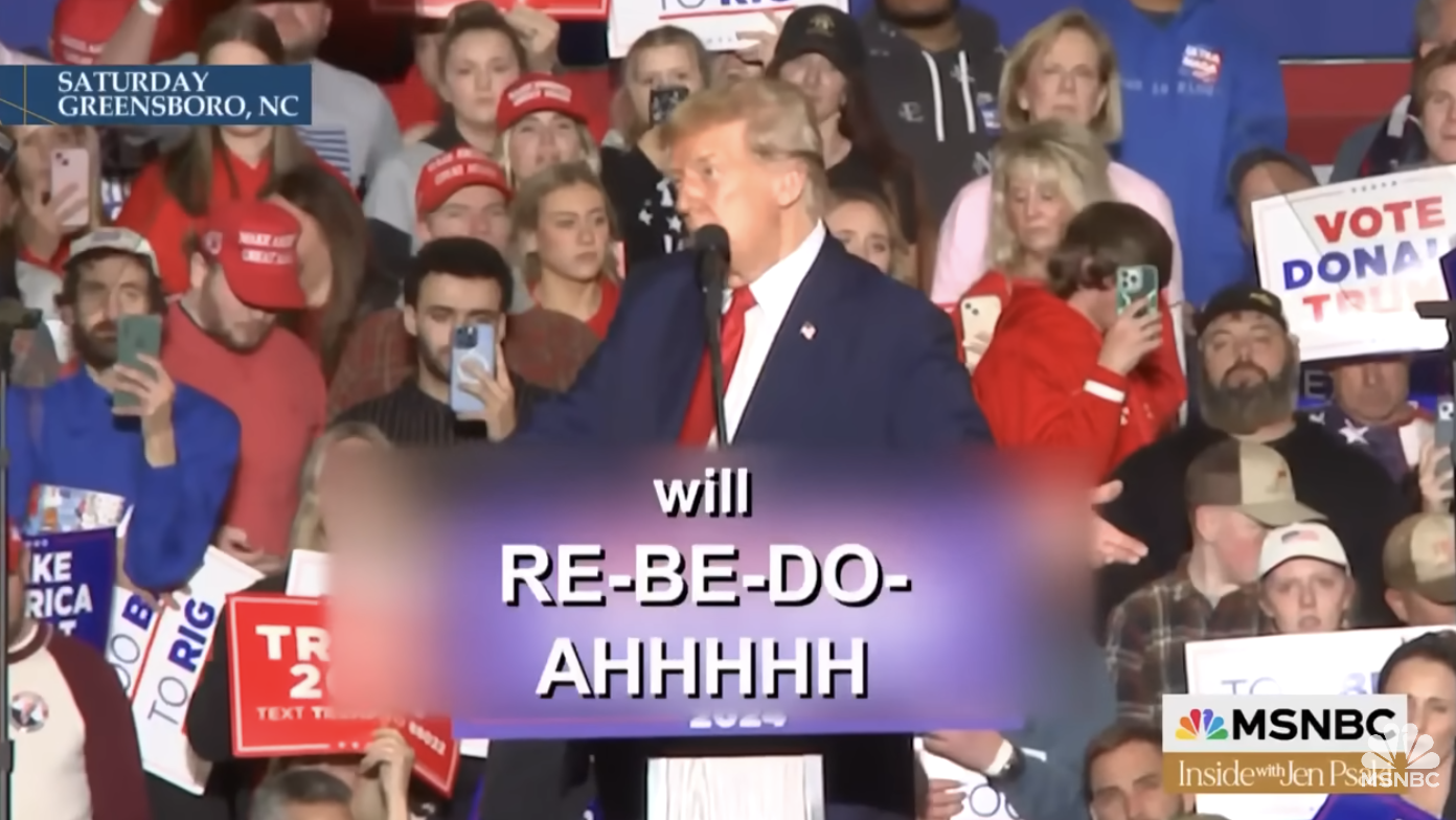 Trump realizes he has started another word he doesn't know how to finish.