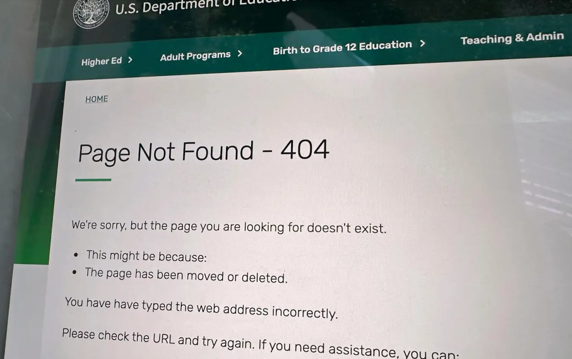 January 2024: Government web pages deemed "DEI" display “Page Not Found" messages