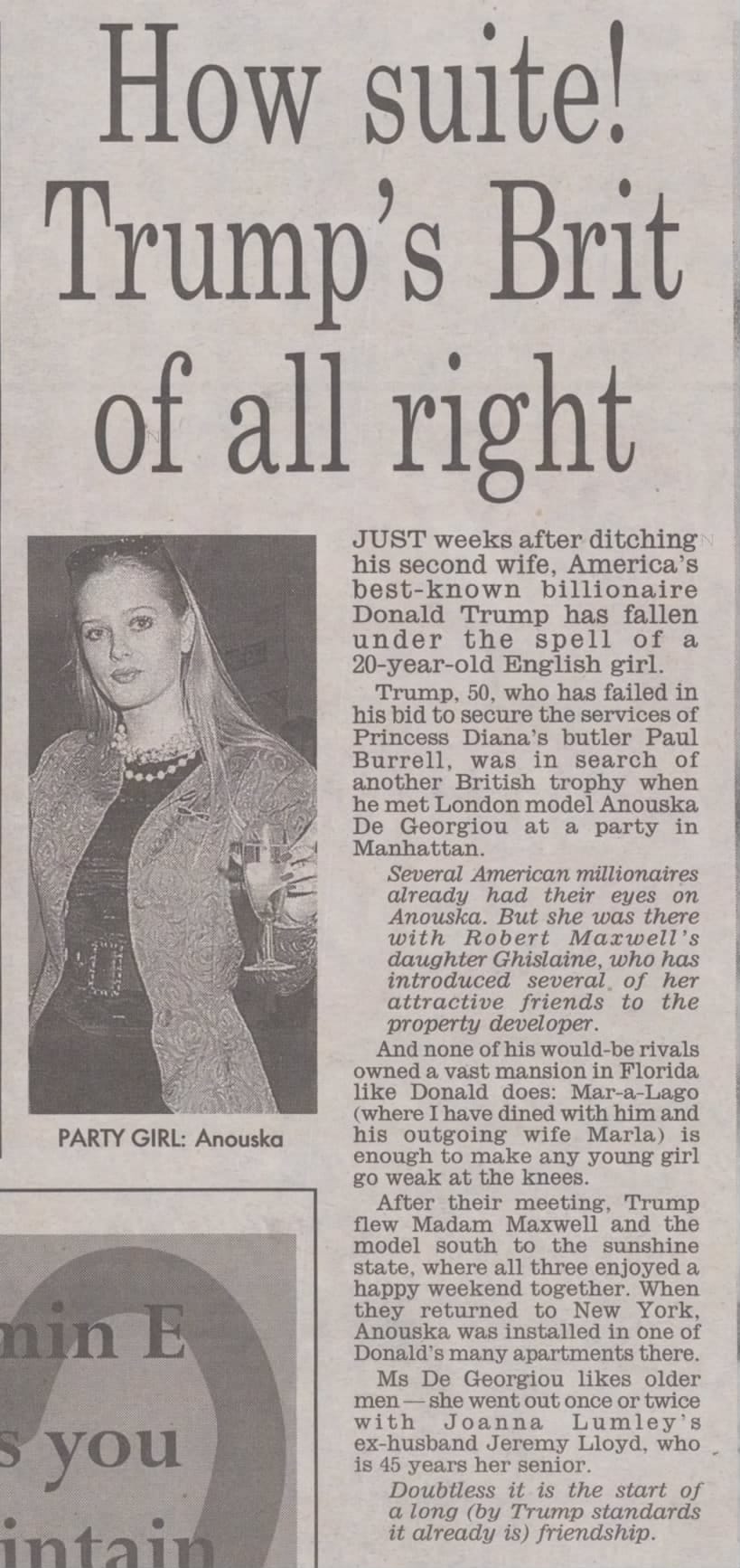 Screenshot of 1997 UK Sunday Mirror article describing how "Madam Maxwell" introduced de Georgiou to Trump in 1997