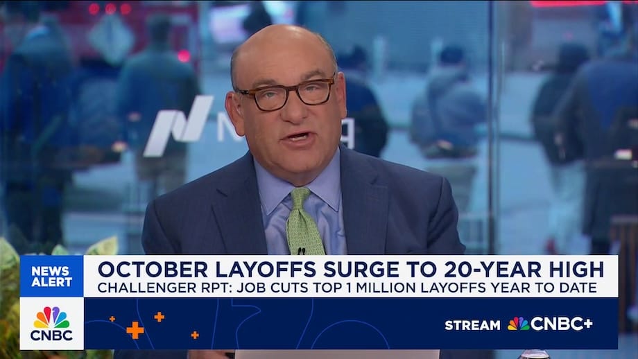 CNBC screenshot: Job cuts in October hit highest level for the month in 22 years