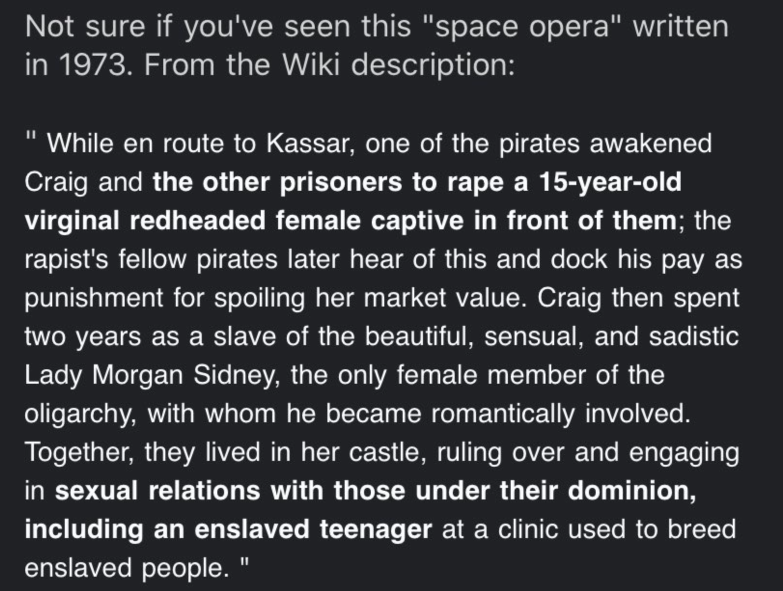 A partial description of the plot of Space Relations by Donald Barr, via Wikipedia