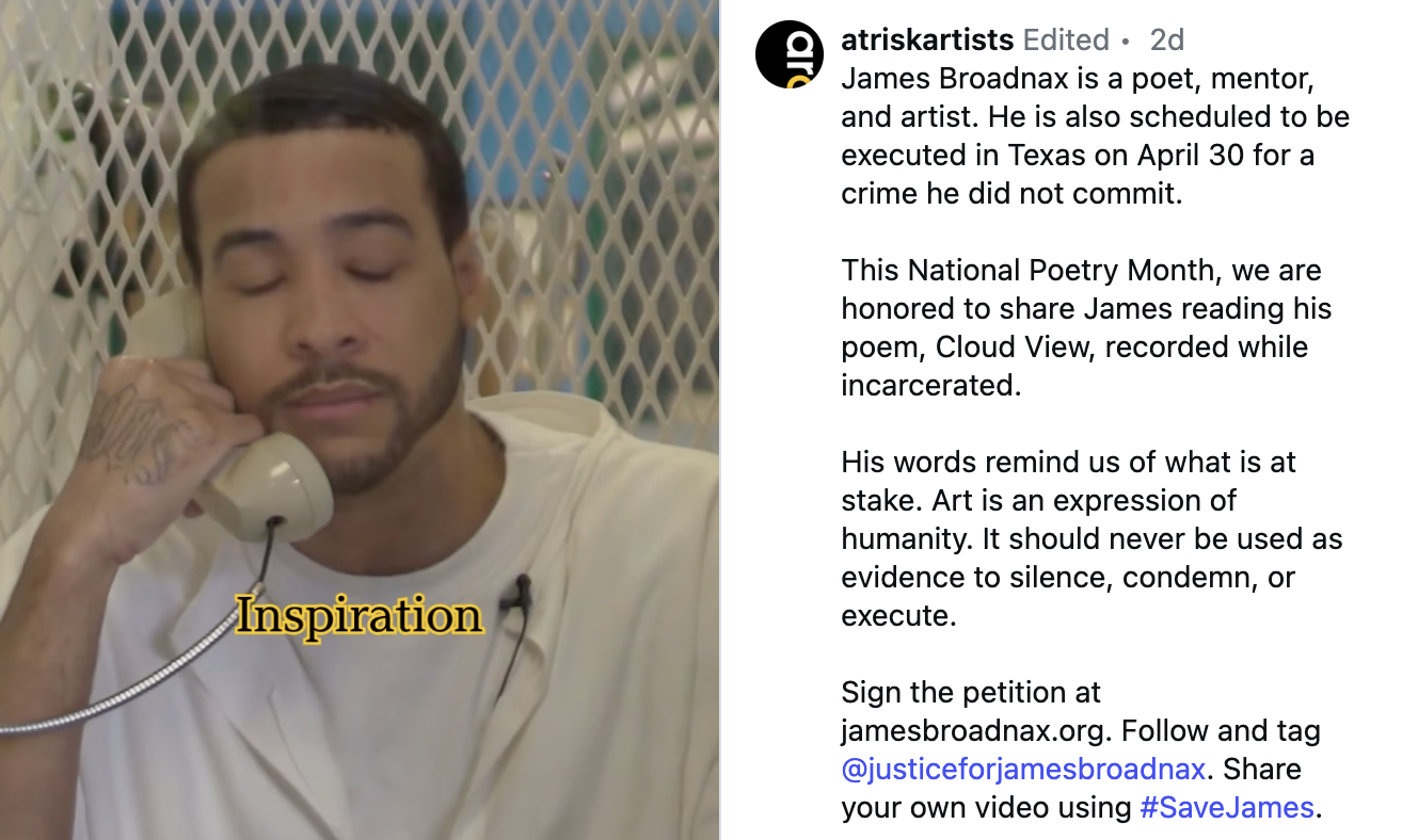 Screenshot from a video of James Broadnax reading his poem "Cloud View"