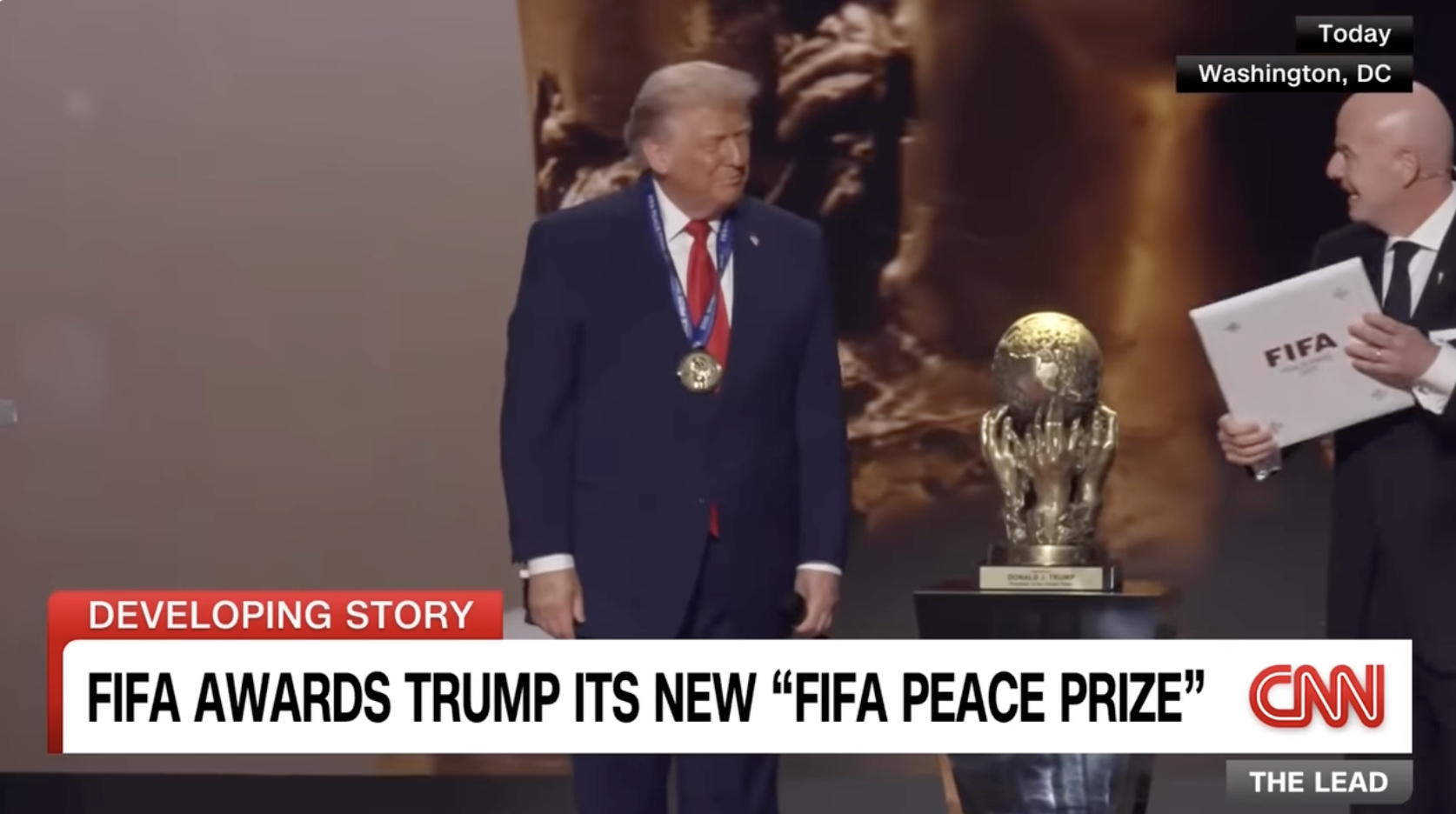 Trump accepts the "FIFA Peace Prize" in December 2025