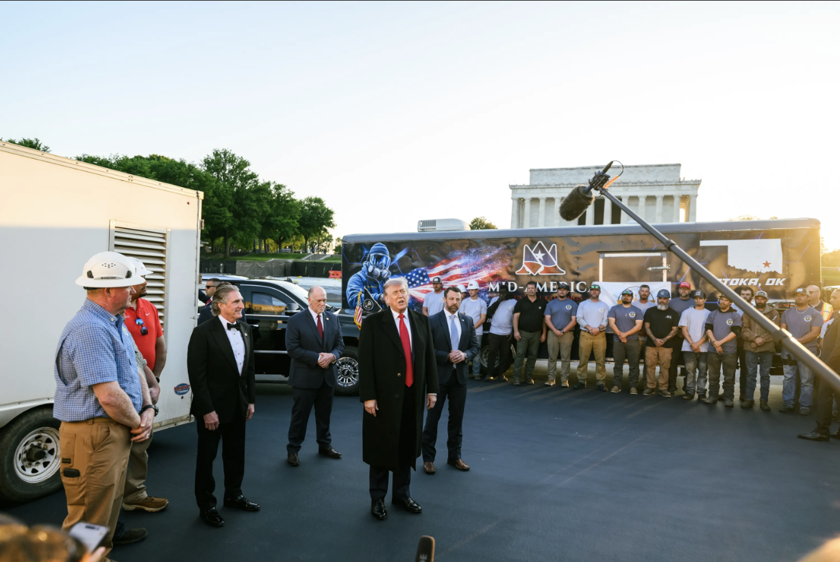 Trump visited the freshly drained Reflecting Pool to tell us how wonderful it would be