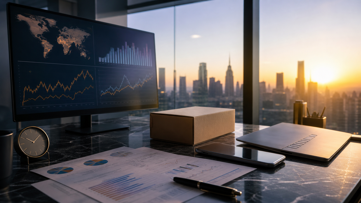 AI-generated editorial illustration of a premarket desk prepared for economic data and technology earnings