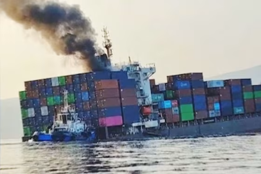 Iranian media outlet Sepah News  shared footage of a container ship that the Iran's navy says sank Wednesday morning in the southern Strait of Hormuz after hitting a sea mine.