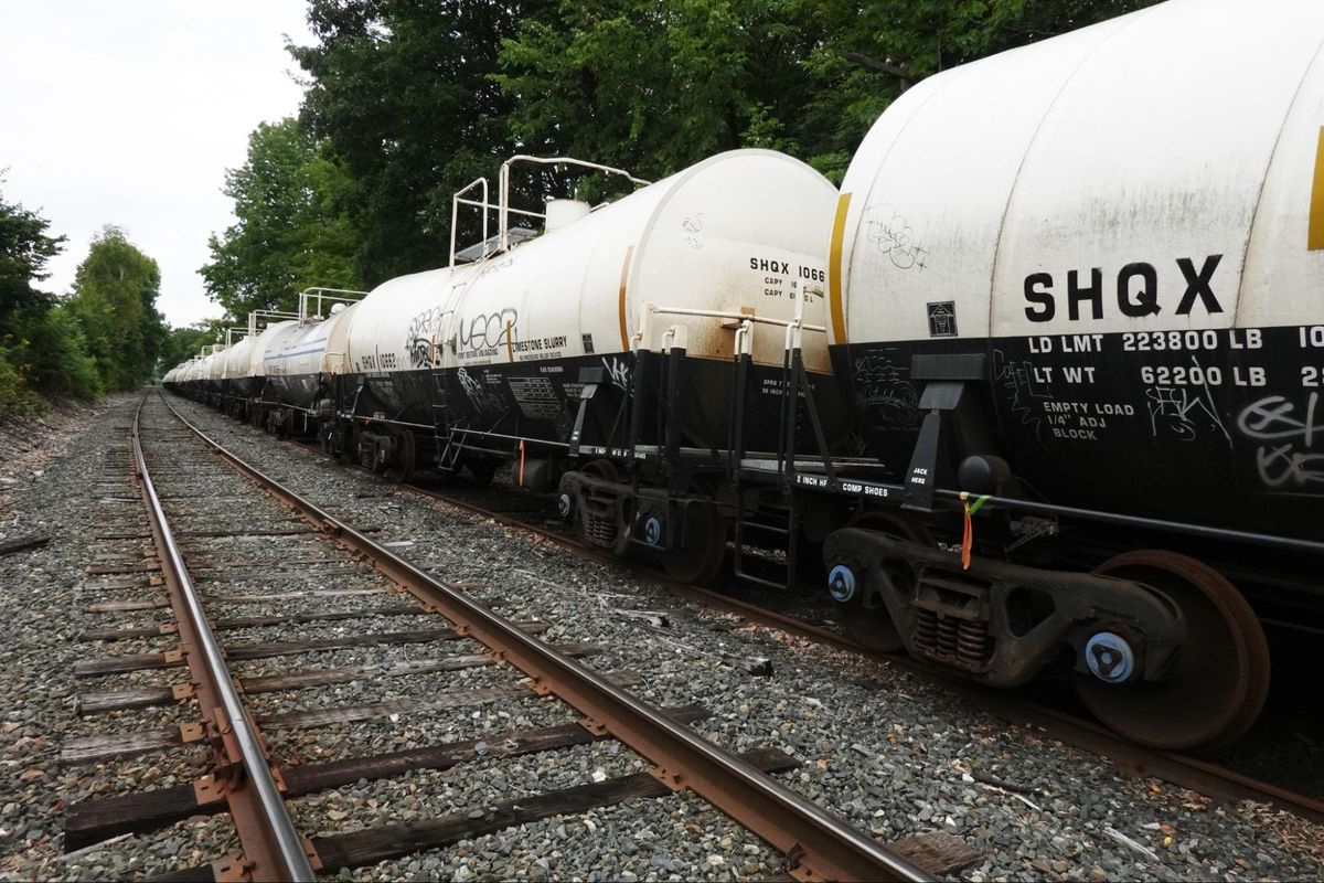 World's largest limestone mining company stores idle tanker cars on rail siding in Ely