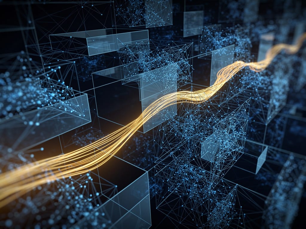 A golden thread of opportunity within a complex data network.