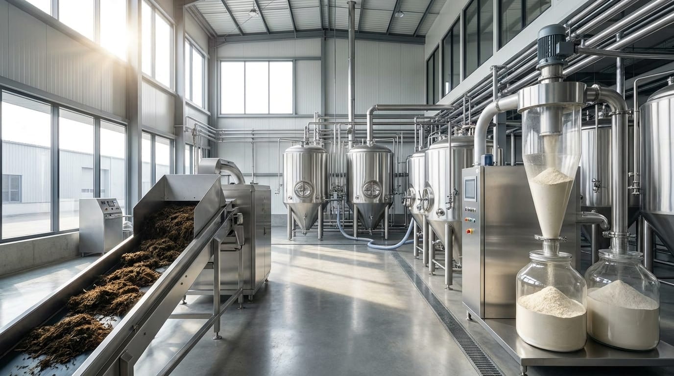 Industrial processing of agricultural byproduct into a valuable powder