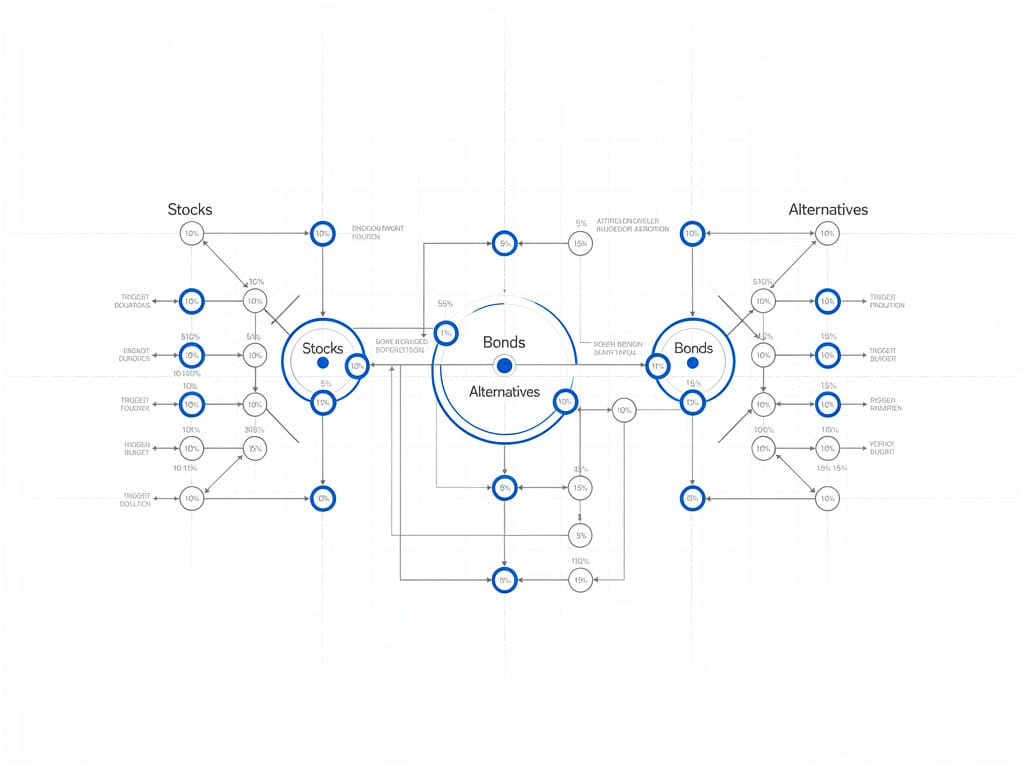 A technical diagram of a smart portfolio rebalancing strategy with trigger points.