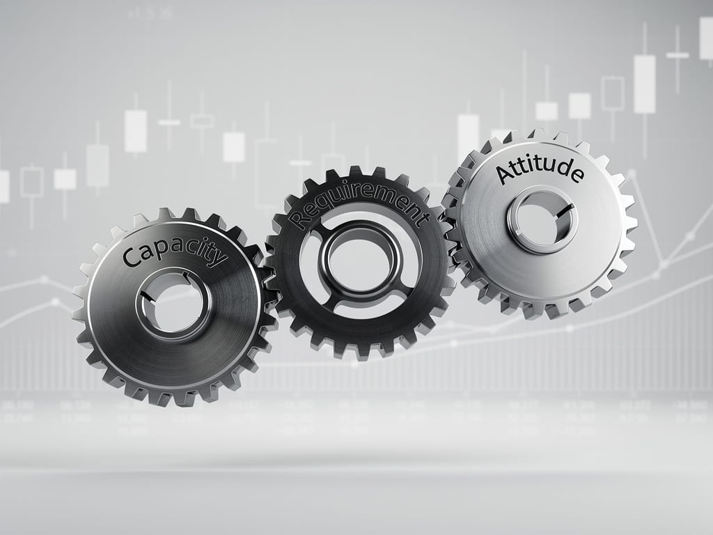 Abstract gears representing investment risk capacity, requirement, and attitude