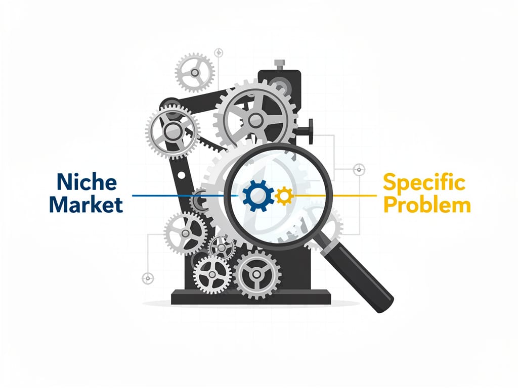 A graphic illustrating the concept of a Micro-SaaS finding a niche market.
