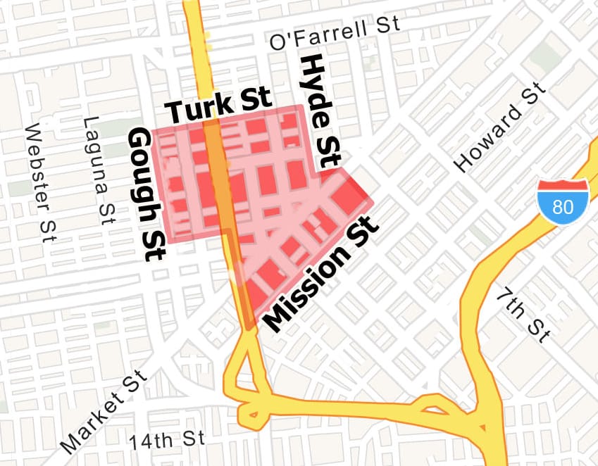 Close-up map of the affected area. Location description can be found in story.