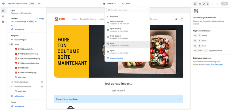 Each bundle can pair with its own byob template