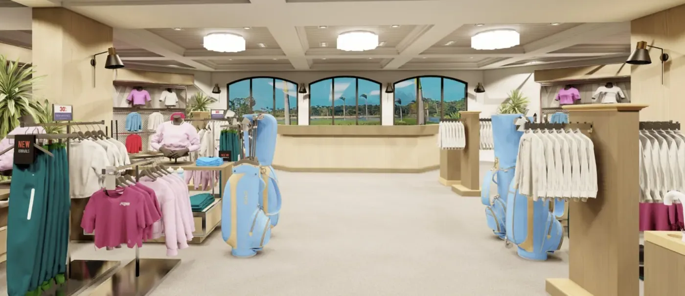 Rendering of relocated expanded pro shop at Audubon Country Club clubhouse in Naples, Florida