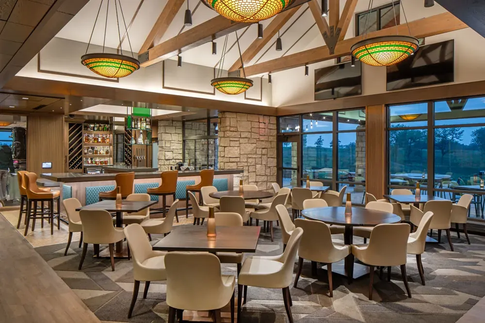 Dining and bar inside the renovated Quarry Oaks clubhouse