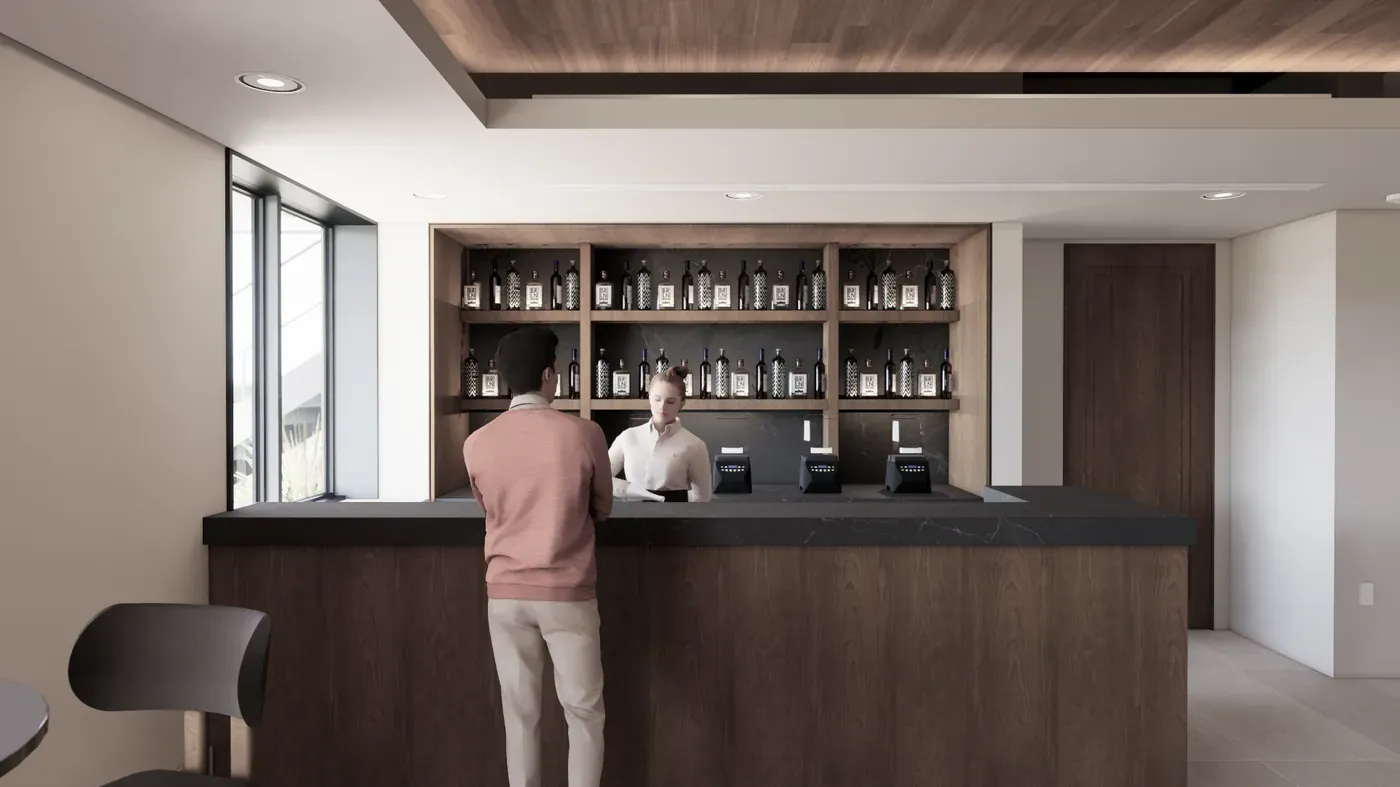 Rendering of Cafe Vic at Victoria National planned clubhouse in Newburgh, Indiana