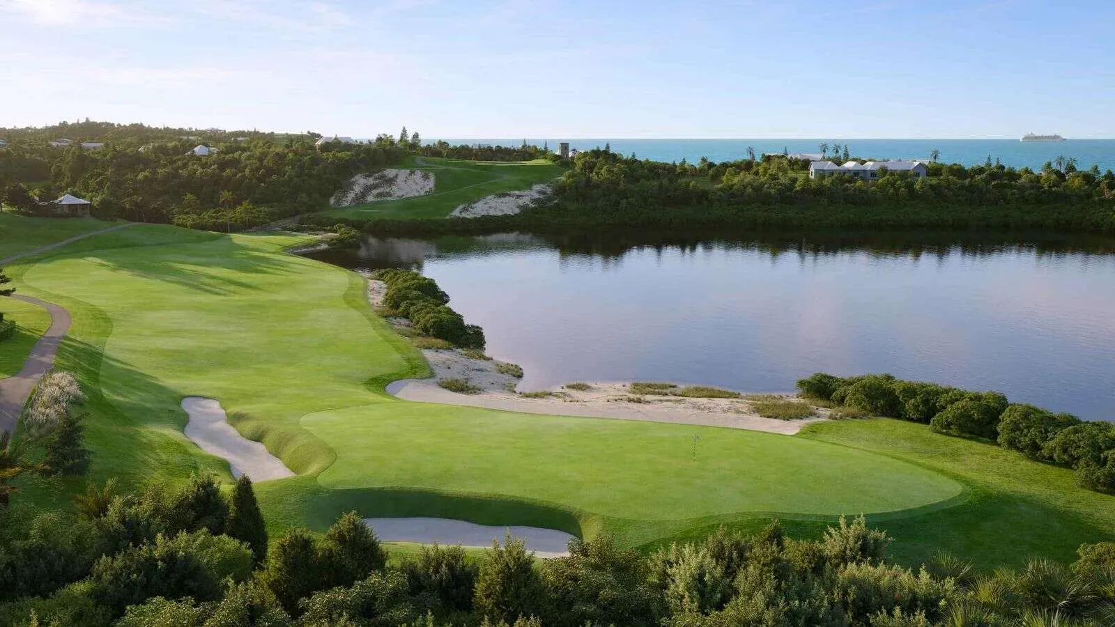 CGI view of the 5th hole at Mid Ocean Club, Bermuda, over Mangrove Lake