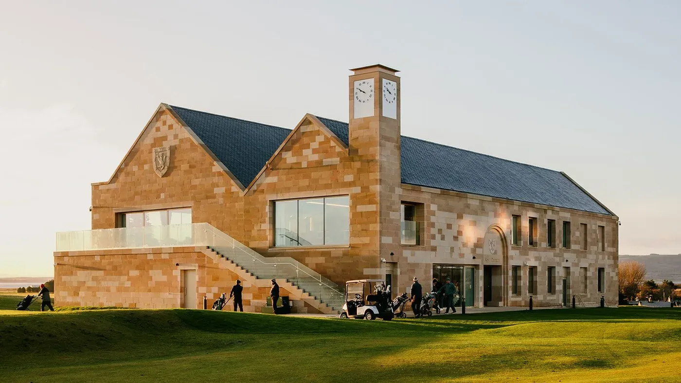 Royal Dornoch Golf Club's new Keppie Design clubhouse overlooking the Championship Course in Dornoch, Scottish Highlands
