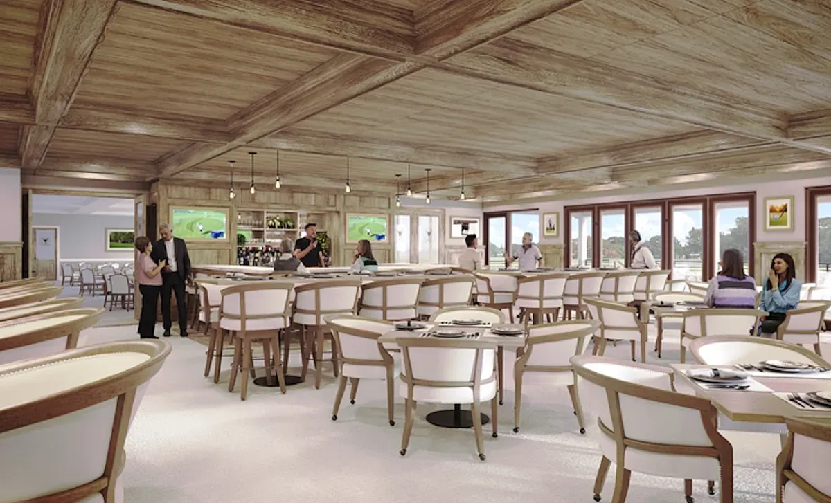 Rendering of the renovated dining room and lounge at Sara Bay Country Club