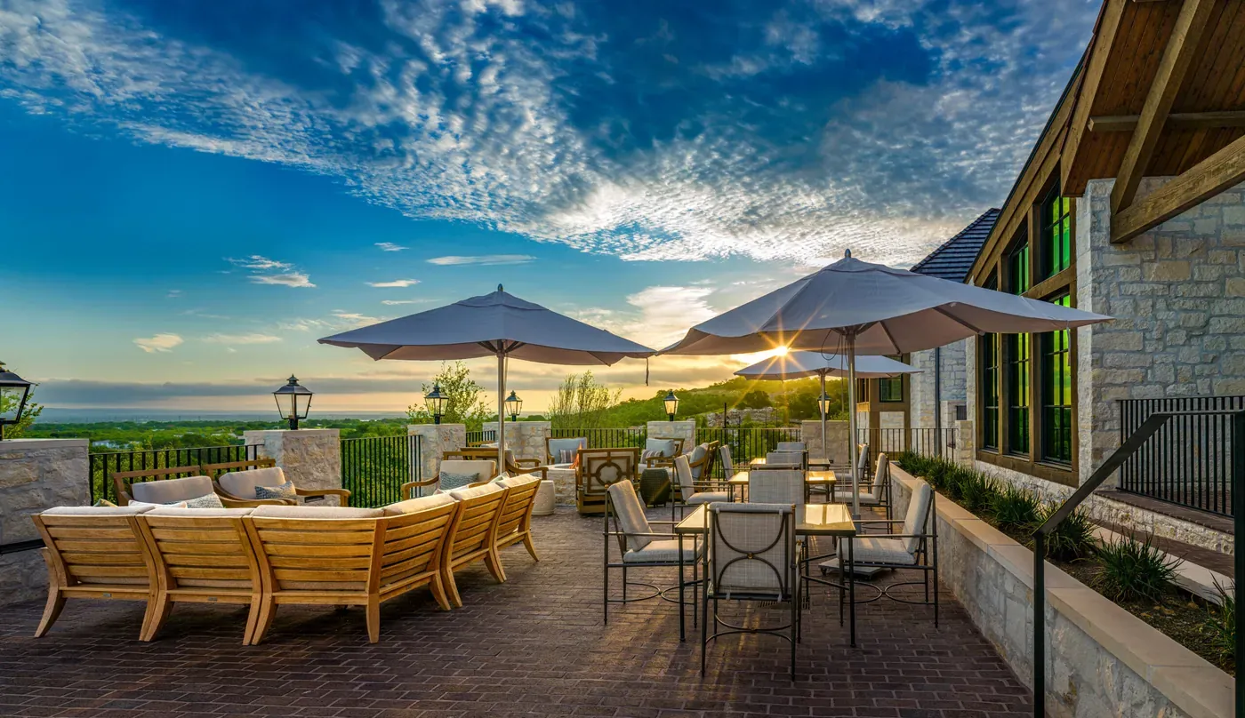 Terrace at Summit Rock Clubhouse overlooking Texas Hill Country