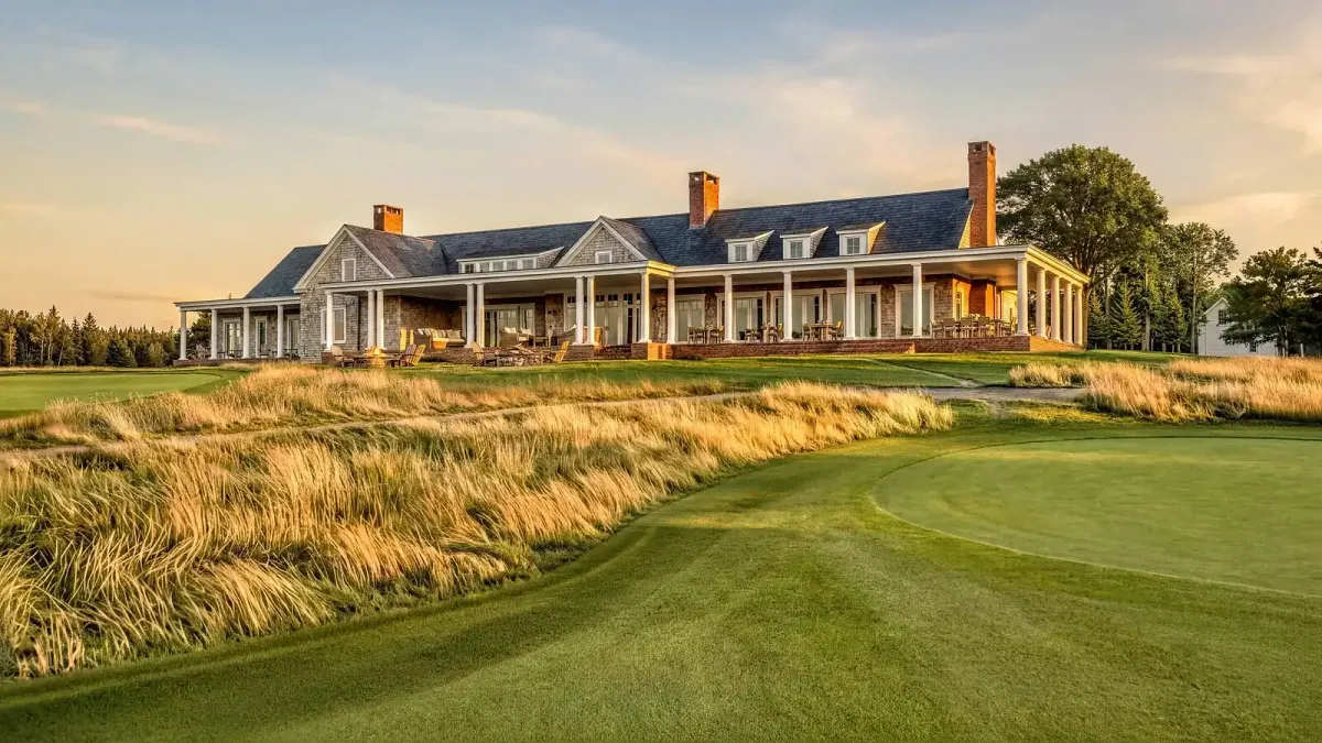 Hart Howerton rendering of the Cabot Wilds clubhouse from the 18th fairway in Nova Scotia