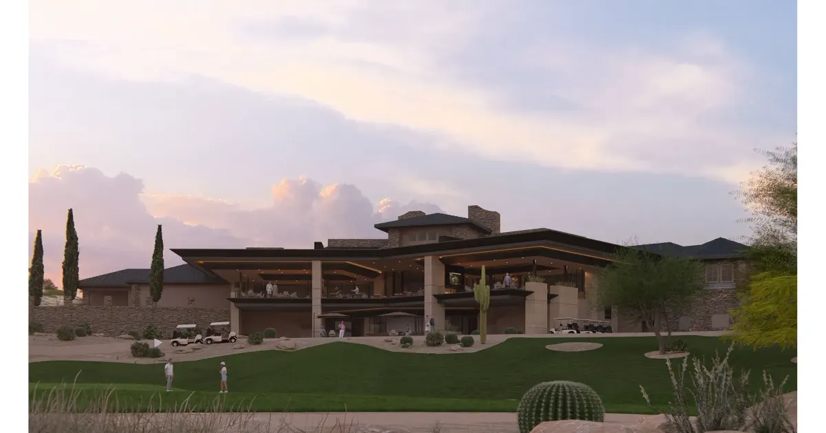 Official rendering of the renovated FireRock Country Club clubhouse in Fountain Hills, Arizona